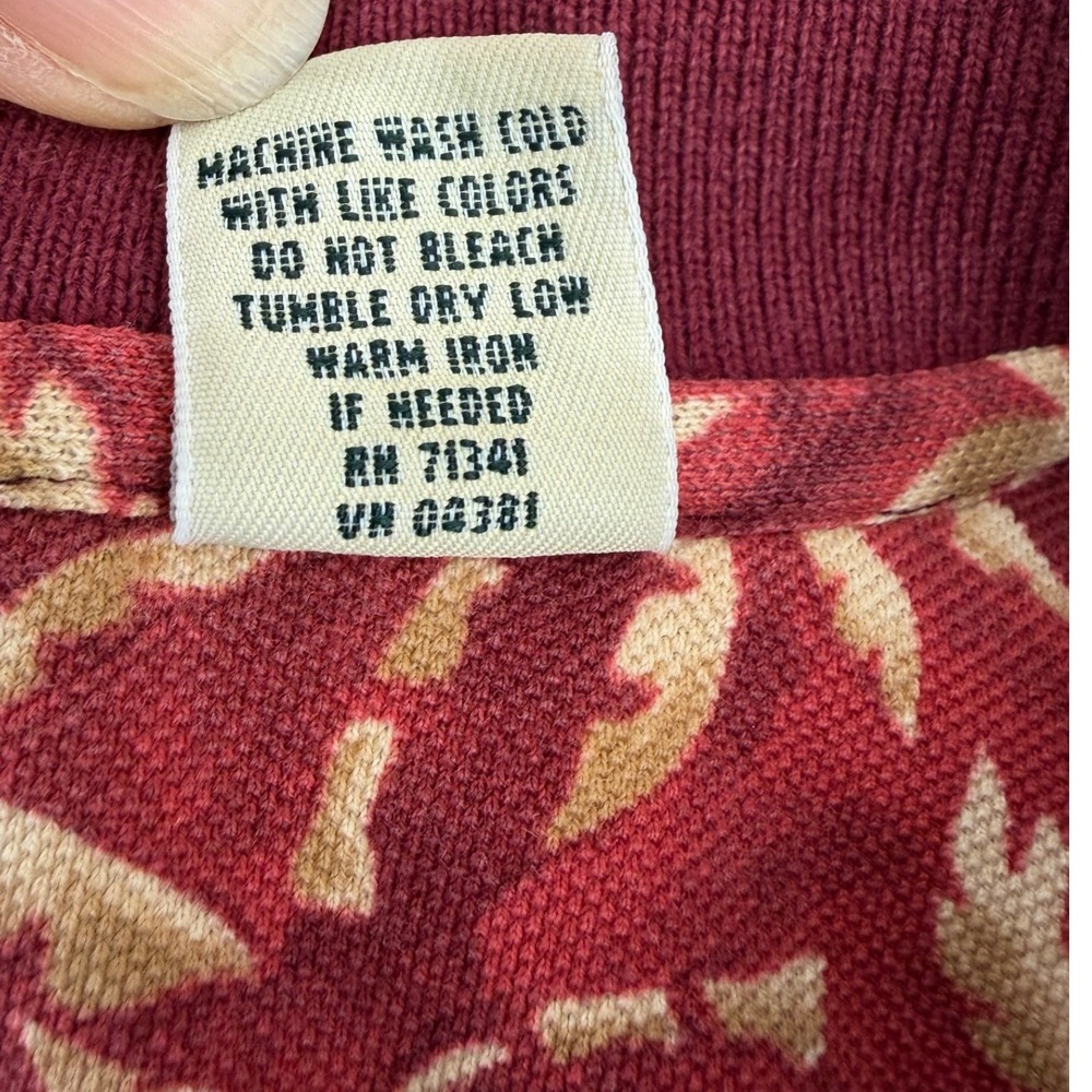LL Bean Mens XXL Tall Palm Tree Print Short Sleeve Button Down Shirt‎ Burgundy - Picture 5 of 8